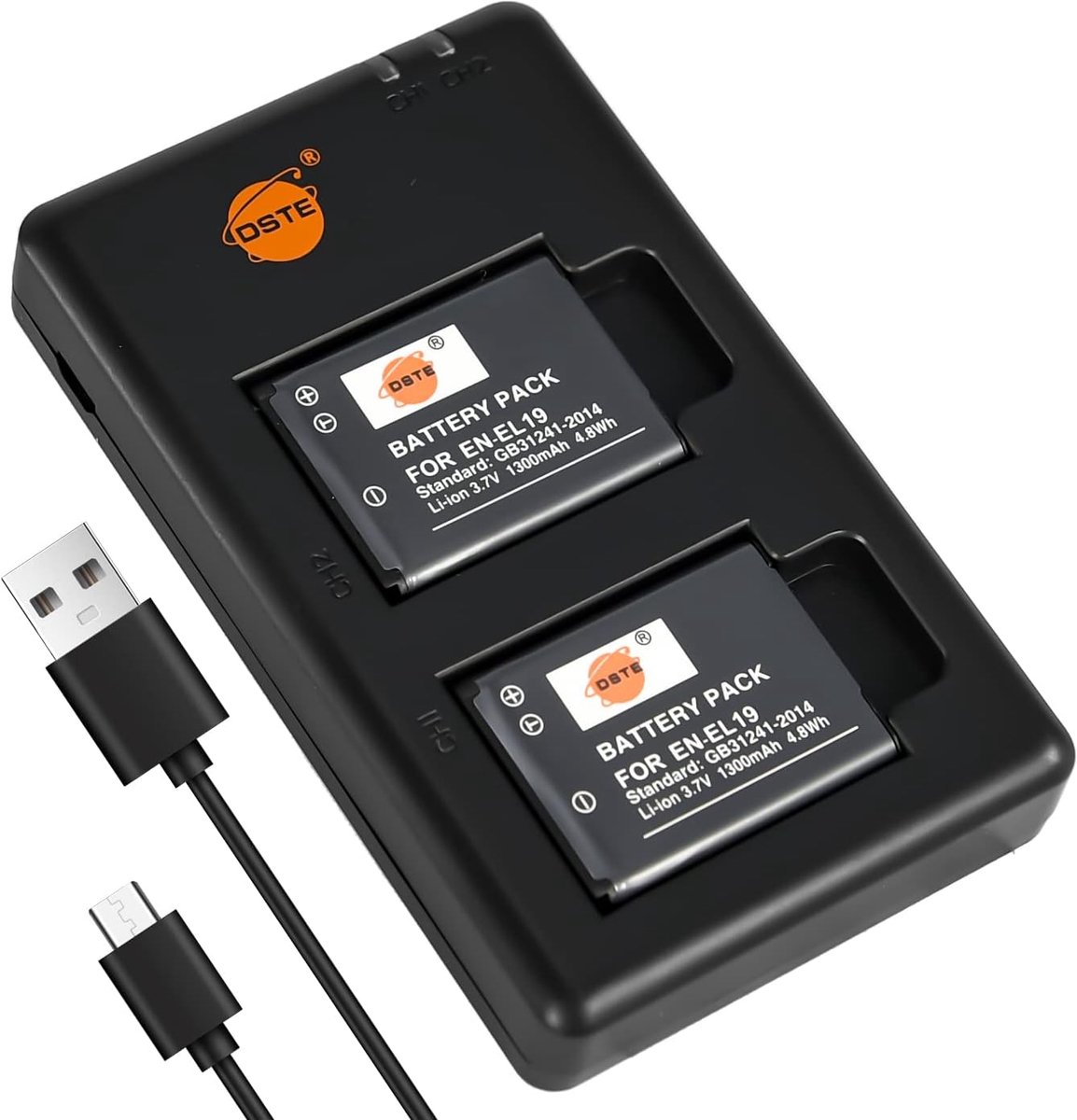 DSTE 2PCS EN-EL19 ENEL19 (1300mAh/3.7V) Battery Charger Compatible with Nikon Coolpix S2500, S2600, S2750, S3100 - ShopVlot