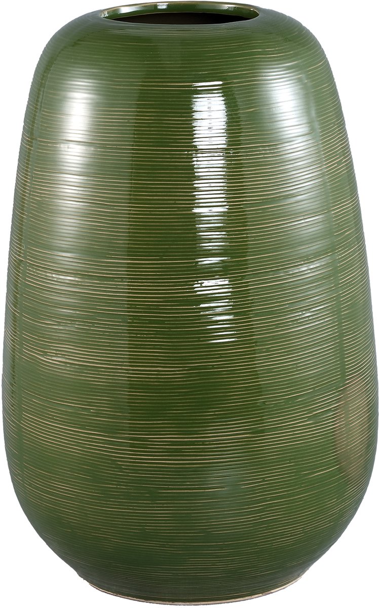 PTMD Mavric Green Ceramic Vase Fine Line Round Groen