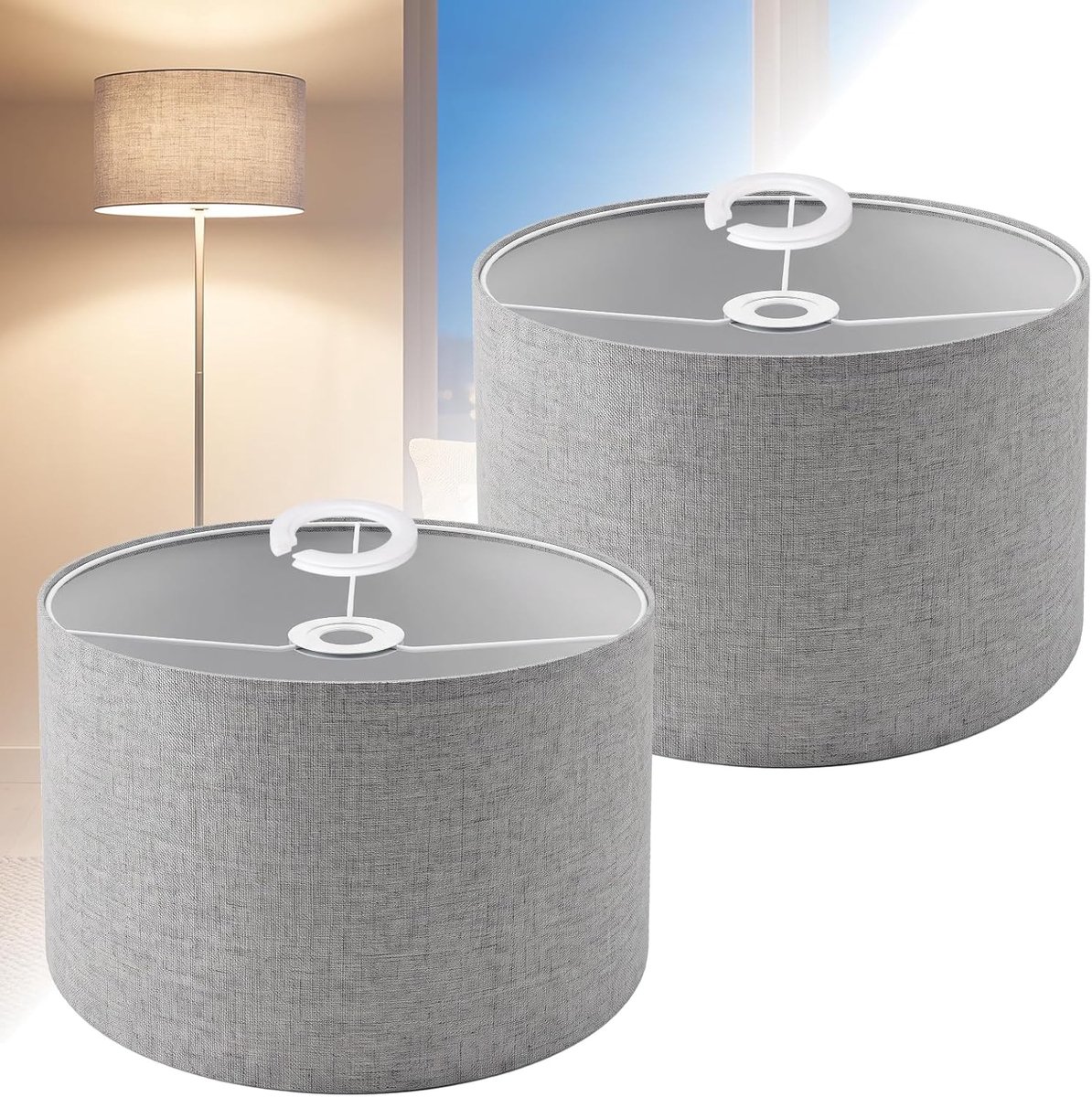 Lampenkap stof H20 x Ø 30 cm - grijs linnen - cilindervorm - perfect voor staande lamp - ShopVlot