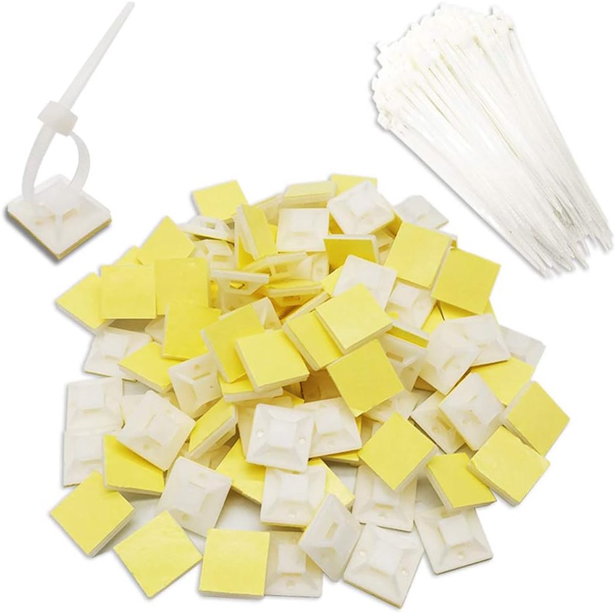 Pack of 200 Cable Ties Adheasive Mounts, 100 x 35 mm Cable Ties Self Adhesive Fastening Kit, Includes 100 Zip Cable - ShopVlot