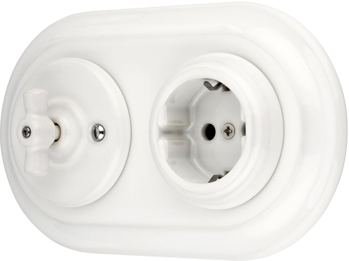 Retro Porcelain Recessed Socket Rotary Switch 2-Way All in One Set PR1 Series White - ShopVlot