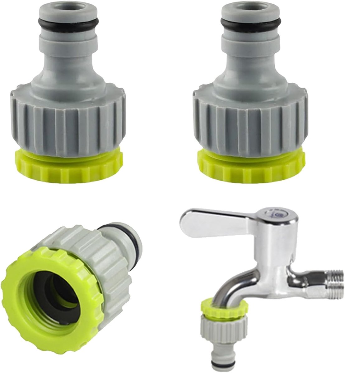 Adapter voor tuinirrigatie, 1/2 inch en 3/4 inch kunststof slangaansluitset voor connectoren waterslang (groen) (3)