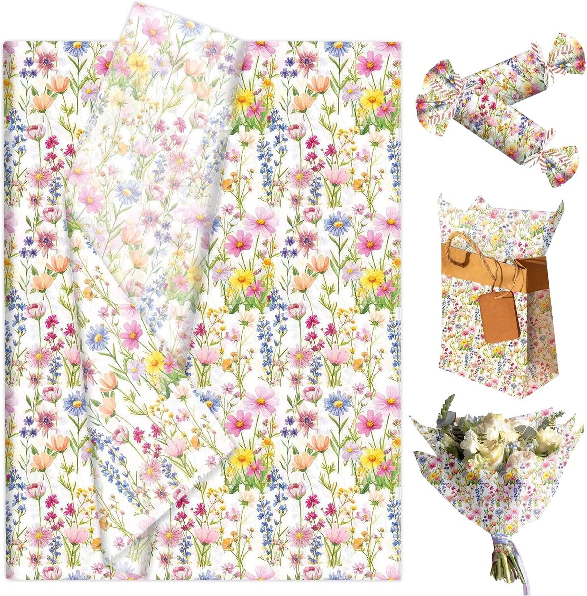 Vellen wildebloemen crepepapier 50x35cm geschenkverpakkingspapier