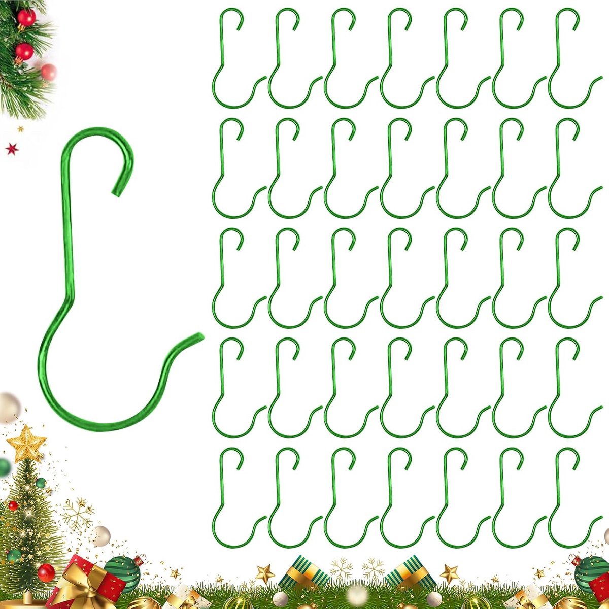 Kerstboomhaken, 100 stuks, haken voor kerstversiering, kerstboomhangers voor kerstbomen, slingers, kerstballen
