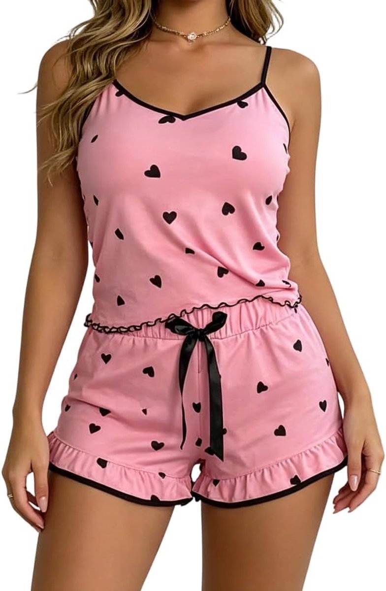 2-delige Pyjama Zomer Outfits Y2k Mouwloze Cami Tank Tops & Shorts Broek Set Ijs Zijde Satijn Nachtkleding Zacht Hemdje Casual Nachtkleding Sexy Dames Homewear Loungewear Zoete V-hals Pj