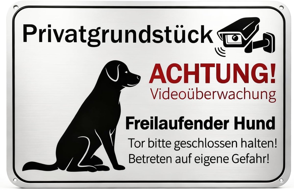 30 x 20 cm aluminium Let op hond camera symbool, waarschuwing voor de hond, videobewaking voor privéperceel, weerbestendig, roestvrij, uv-bestendig, roestvrij stalen hondenschild voor tuin, hek