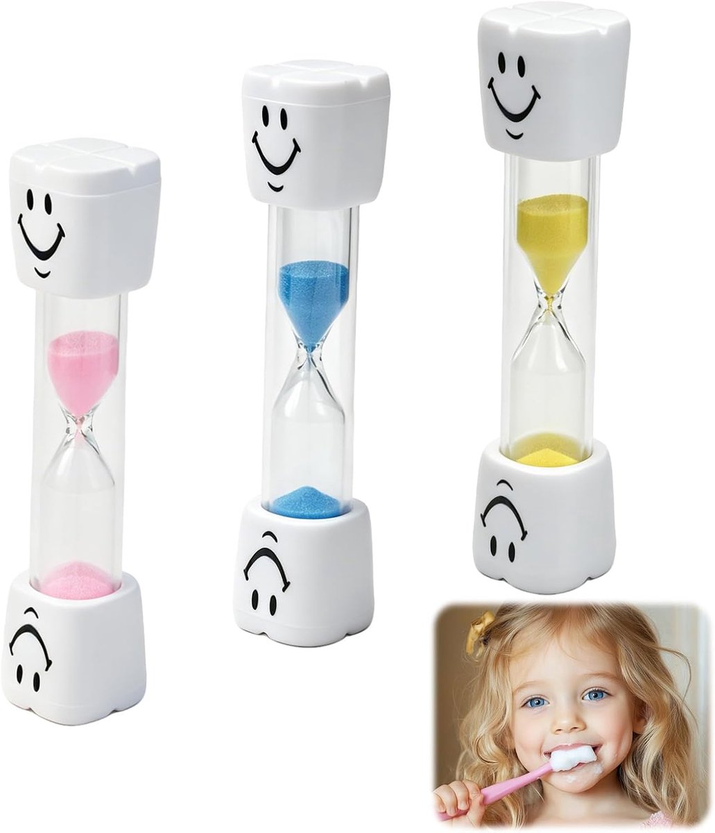 Zandloperset voor kinderen, 3 stuks, zandloper, 3 minuten voor tijdmanagement, keuken, thuis, kantoor, spelletjes, duurzaam tandenpoetsen, grappige zandlopers, peuters (blauw + roze + geel)