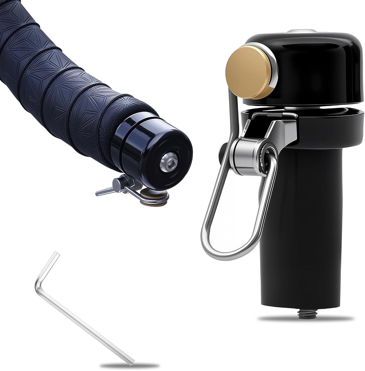 2-in-1 fietsbel als stuurstop, mini-bel voor fietsen, compatibel met gebogen sturen met een diameter van 22,2 mm, luid geluid 80 dB