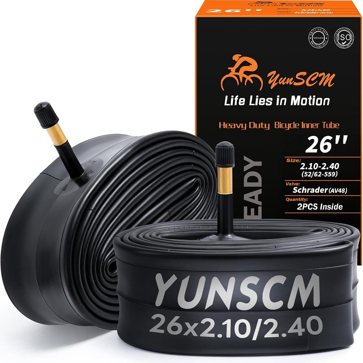 YunSCM 2 Pcs 26 Inch Heavy Duty Bicycle Tubes 26 x 2.10/2.40 AV48mm Schrader Valve 26 Inch Bicycle Tubes Compatible - ShopVlot