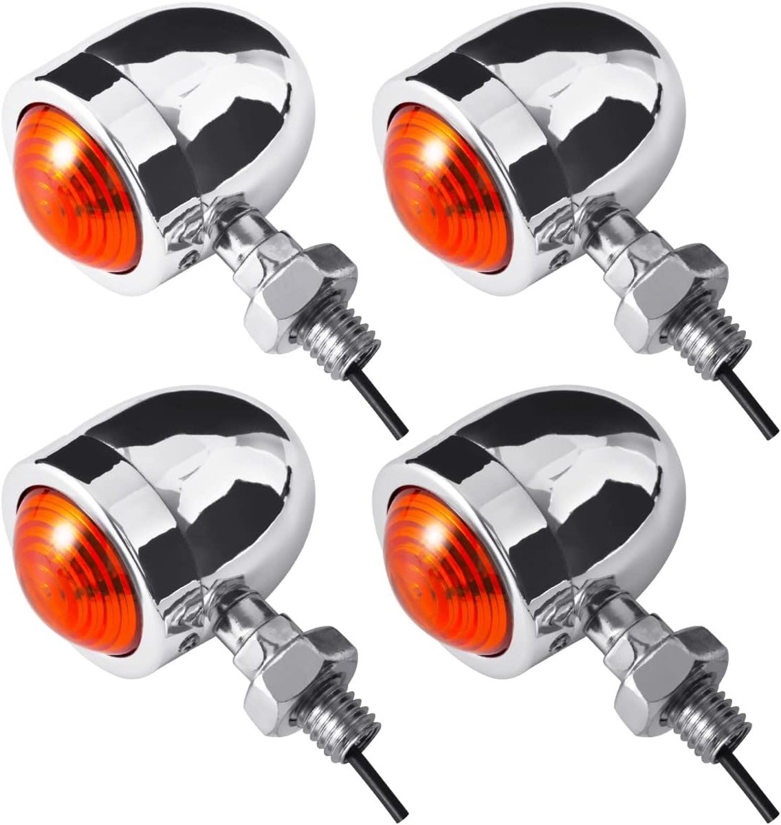 TUINCYN Silver Cover Motorcycle Mini Turn Signal Indicator Lamps Eyeflaps Light Ball Shape Front/Rear Amber Lights - ShopVlot
