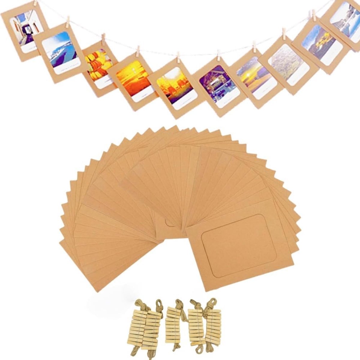 50pcs Hanging Photo Frames Kit with Clips and Strings, Paper Photo Frames Bulk DIY Clip Photo Holders for Home Office - ShopVlot