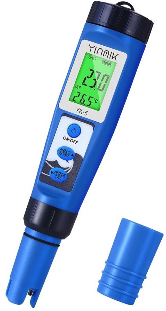 5-in-1 tester - pH en zoutgehalte - voor zwembad en aquarium - Meet pH, TDS en EC - Temperatuurmeting