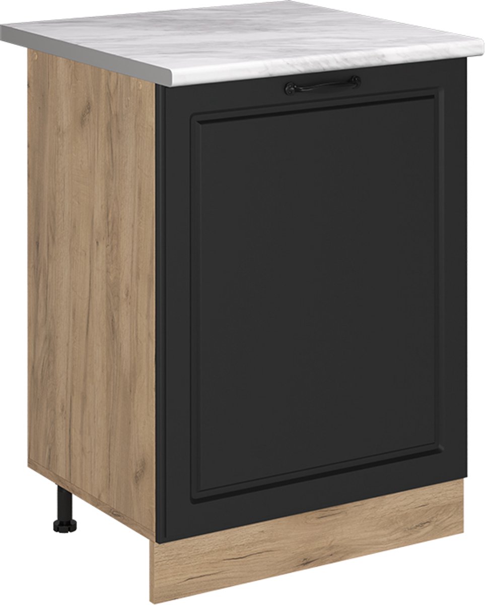 Vicco Keukenonderkast R-Line, Antraciet landelijk/Goudkleurig Eiken, 60 cm met 1 deur marmer werkblad