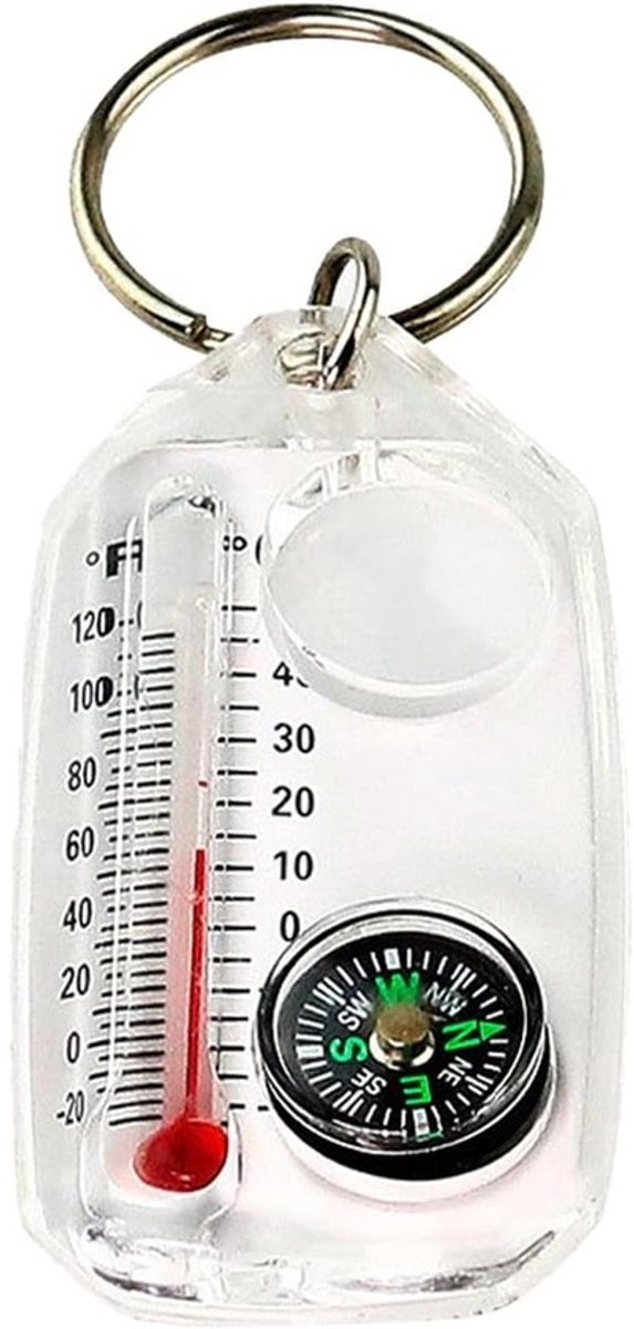 Kompas-sleutelhanger - Thermometergids - Outdoor navigatie - Multifunctioneel hulpmiddel - 6 x 3 x 1 cm - Zwart