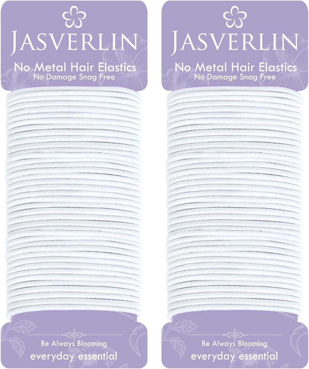 SnelShoppen - 80 Stuks Witte JASVERLIN 2mm Dunne Haarbandjes voor Vrouwen, Meisjes en Kinderen - Slijtvast en Beschadigt Geen Haar - Perfect voor Fijn