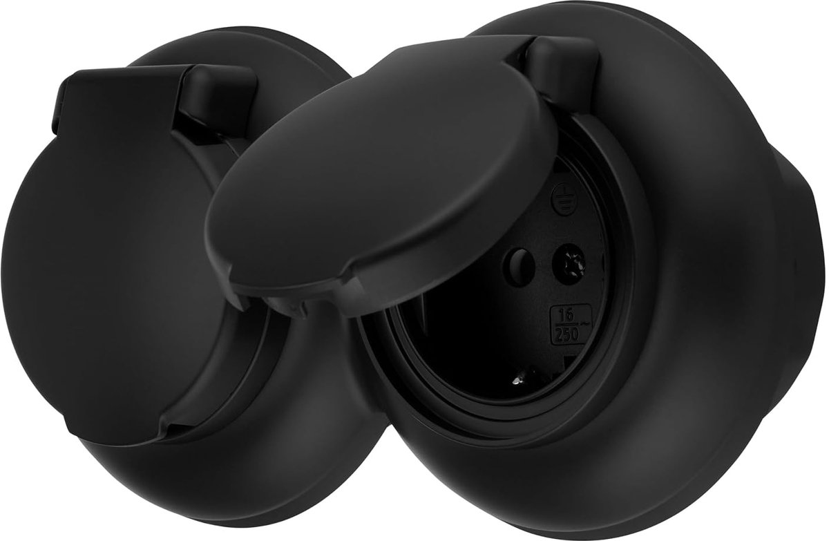 Inbouw retro stopcontact 2-voudig IP44, stekkerklem, All-in-One, Curve serie VX1 zwart-mat - ShopVlot