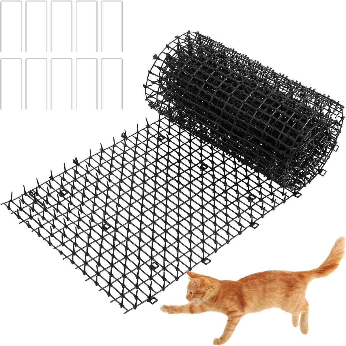 Anti Kat Mat met Stekels 200x30cm - Plastic Poepmat voor Katten, Dierenafschrikmiddel, Tuinbescherming met 10 U-vormige Pinnen