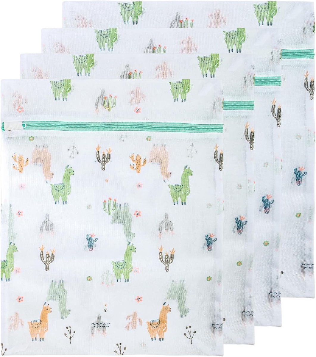 Alpaca Patroon Waszak met Rits - Set van 4 Stuks, Ideaal voor Kleding en Ondergoed