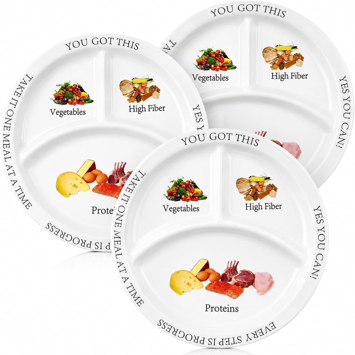 Set of 3 Portion Control Plates, Healthy Food Division Plates Diabetet Plates for Weight Loss Melamine Plates with - ShopVlot