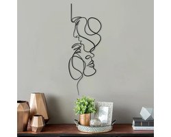 SnelShoppen - Jauhmui Minimalist Metal Wall Art - 3D Muurdecoratie Human Face Silhouet - Abstract Wanddecoratie - Zwart - 40x14cm - Perfect voor Woonk