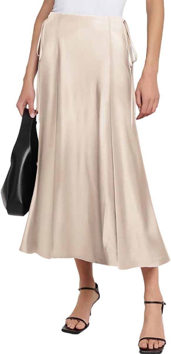 Women's Satin Skirt Long High Waist Elegant Silky Midi Skirt A-line Flared Midi Skirt Business Party Casual Skirt - ShopVlot