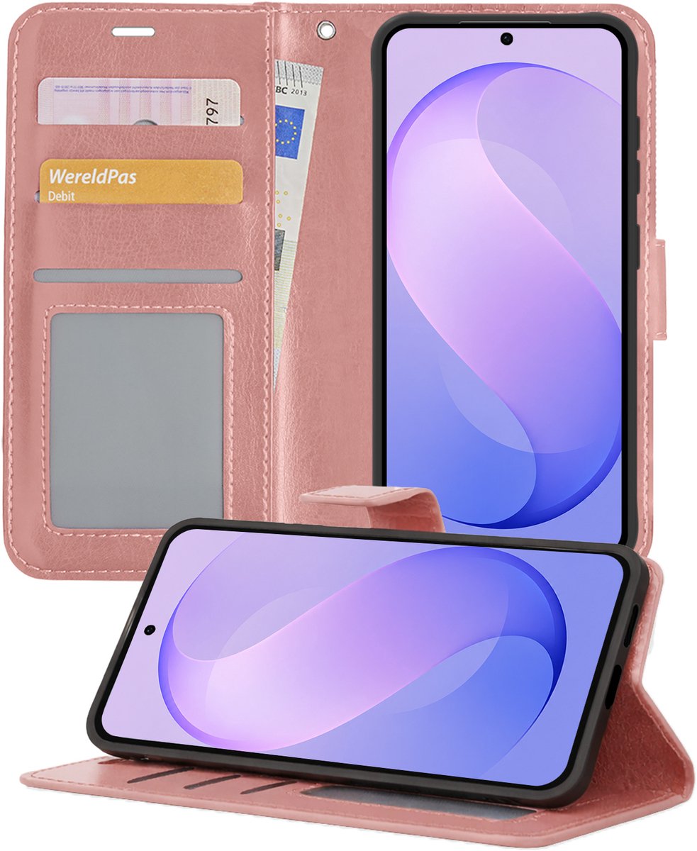 Hoesje - Geschikt voor Samsung Galaxy S26 FE - Luxe Bookcase - Walletcase Hoes - Portemonnee - Cover - Telefoonhoes - Rosé goud