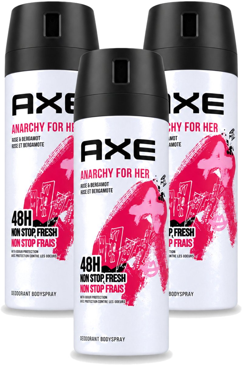 3 x Axe - Deodorant Bodyspray - 48hrs Non Stop Fresh - Anarchy For Her - Rose & Bergamot - 150 ml - Voordeelverpakking - 3 stuks