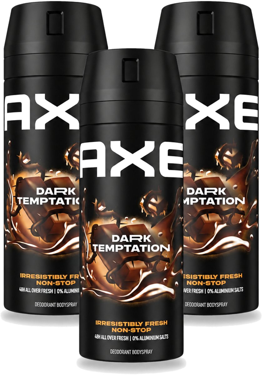 3 x Axe - Deodorant Bodyspray - 48hrs Non Stop Fresh - Dark Temptation - Dark Chocolate - 150 ml - Voordeelverpakking - 3 stuks