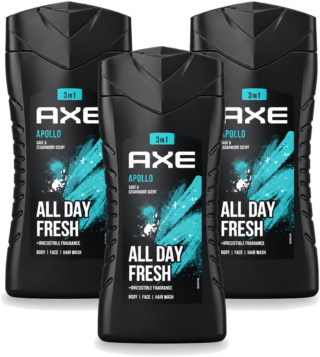 3 x Axe - 3-in-1 Douchegel - Apollo - Sage & Cedarwood - 250 ml - Voordeelverpakking - 3 stuks