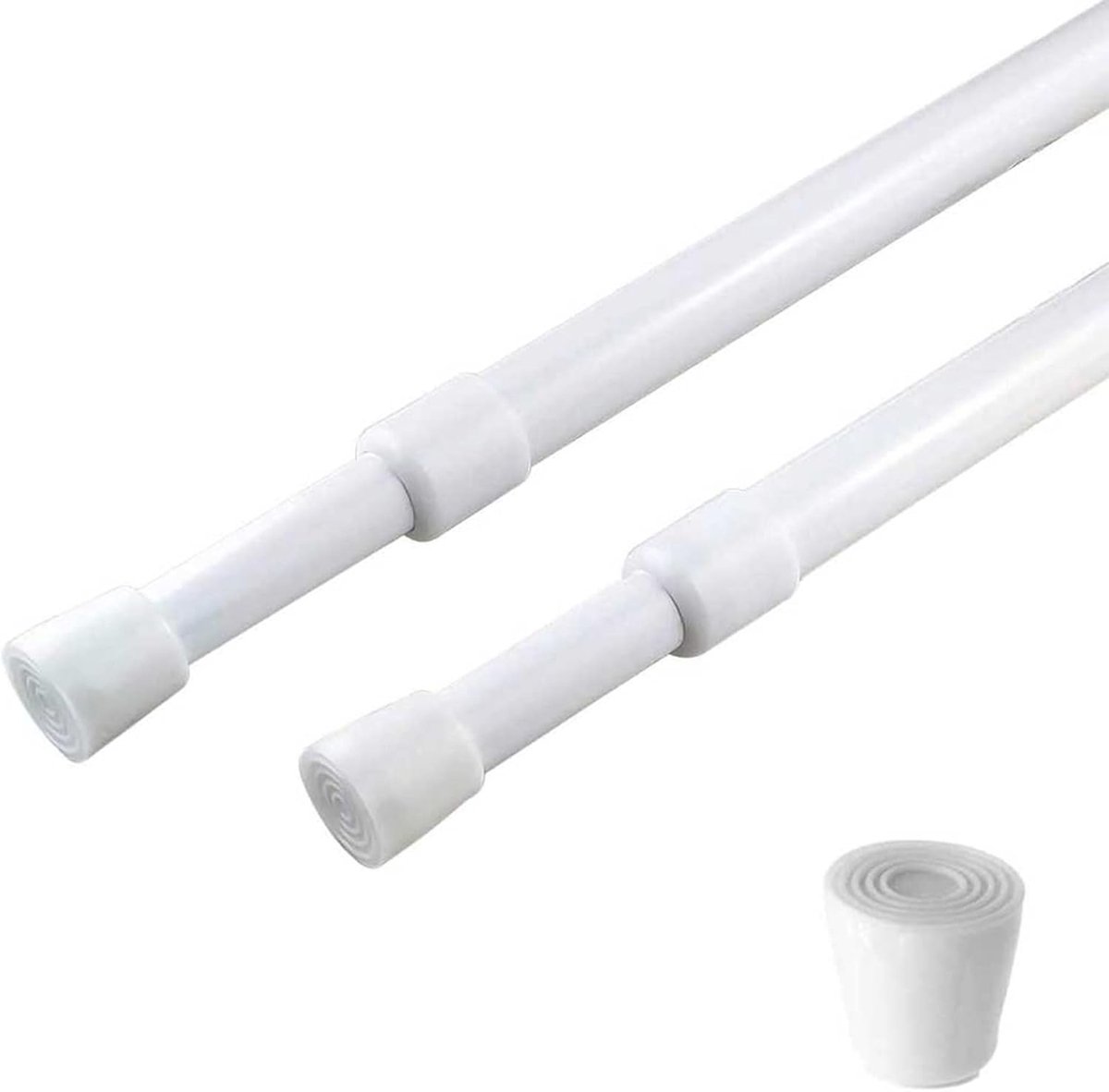 SnelShoppen - 2 Stuks Verstelbare Gordijnroede 28-43 Inch, Wit, 5/8 Inch Diameter, Korte Veerbelaste Trekstangen voor Raam, Badkamer, Keuken, Kast