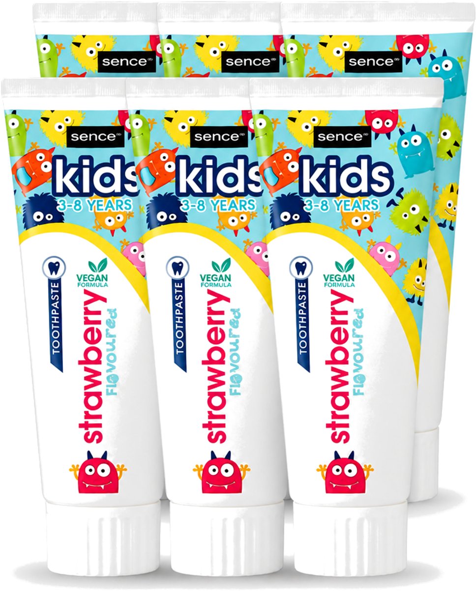 6 x Sence - Kids 3-8 Jaar - Tandpasta - Aardbei Smaak - Vegan - 75 ml - Voordeelverpakking - 6 stuks