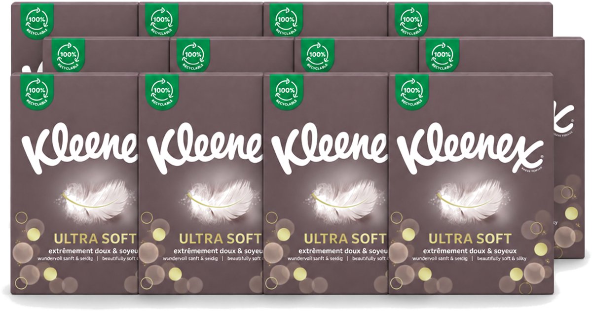 12 x Kleenex - Ultrasoft Tissues - Zacht & Sterk - 64 Stuks - Voordeelverpakking - 12 stuks