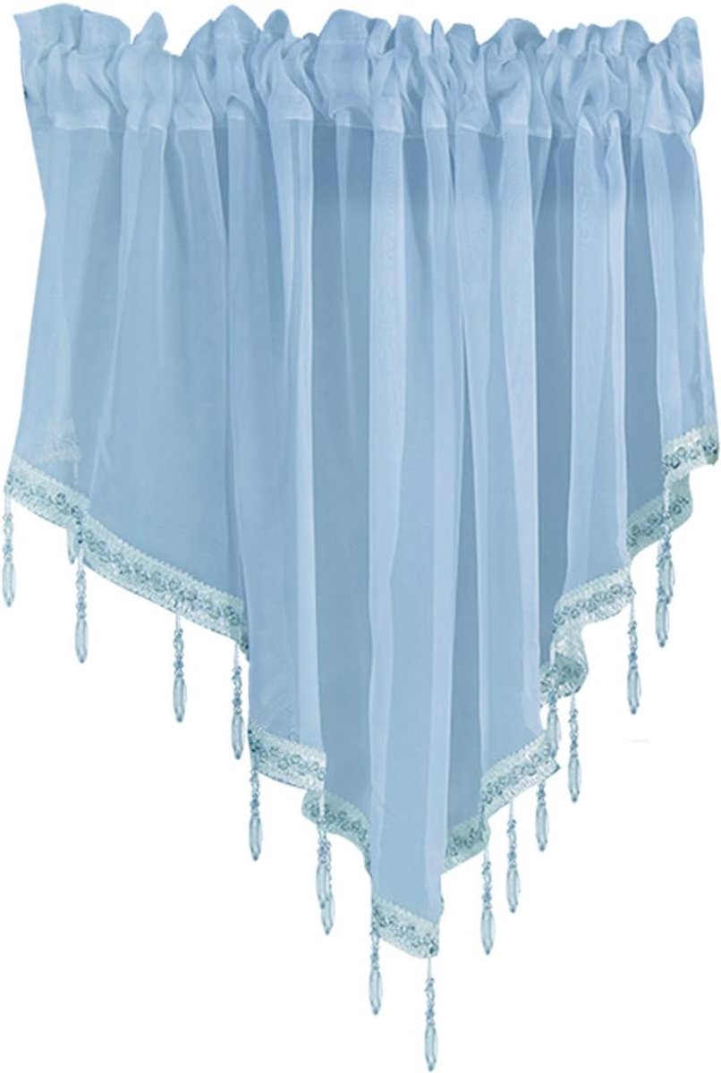 Vitrage met kwastjes, voile bistrogordijn, kort gordijn, keukengordijnen, kort, modern, raamgordijn, klein raam, kort raam, 130 cm x 60 cm, blauw