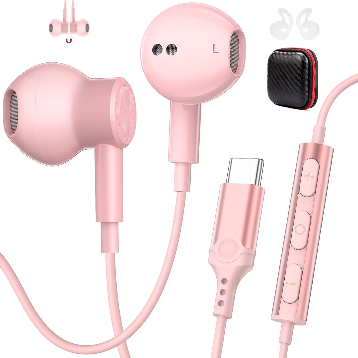 USB-C voor iPhone 17 Pro Max 16 15, Gaming Sport Roze | Oortelefoon met Microfoon & Inline-Bediening, voor Samsung Galaxy S26 Ultra S25 S24 S23 S22 A56 A17, voor Xiaomi voor OnePlus