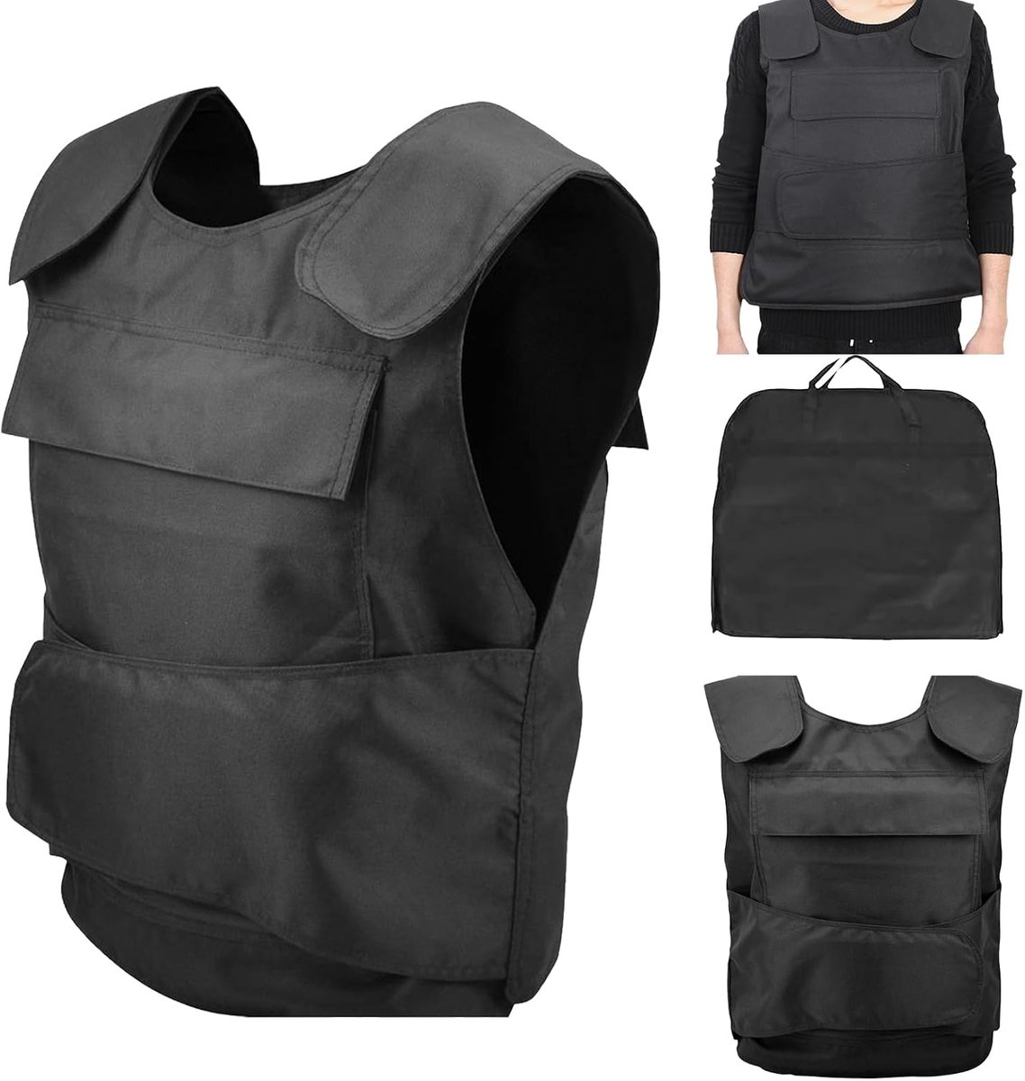 Vest, Instelbaar voor Heren, Veiligheidsvest met Klittenbandsluiting voor Politie, Veiligheid, Zwart, One Size