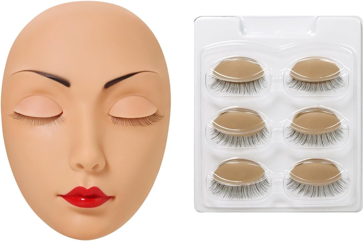 Mannequinkop Vervangende Oogleden Mannequin Hoofd Oefenen Training voor Wimperverlenging met 4 Paren Verwijderbare Ogen(Head D-3)