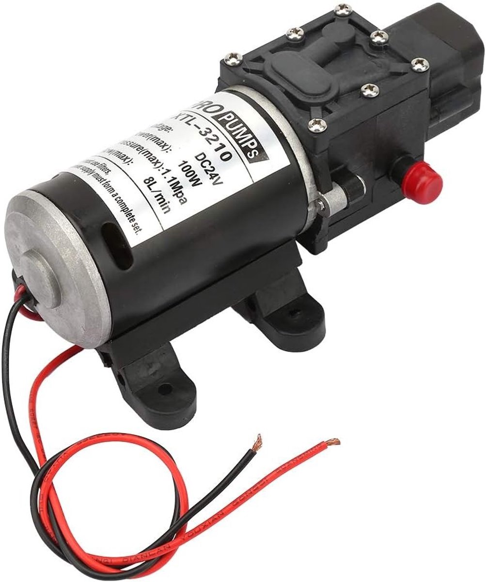 Krachtige 24V 100W Hoge Druk Pomp, Zelfaanzuigende Diafragma Pomp 8 l/m met Druksensor voor Voertuigreiniging en Tuinirrigatie