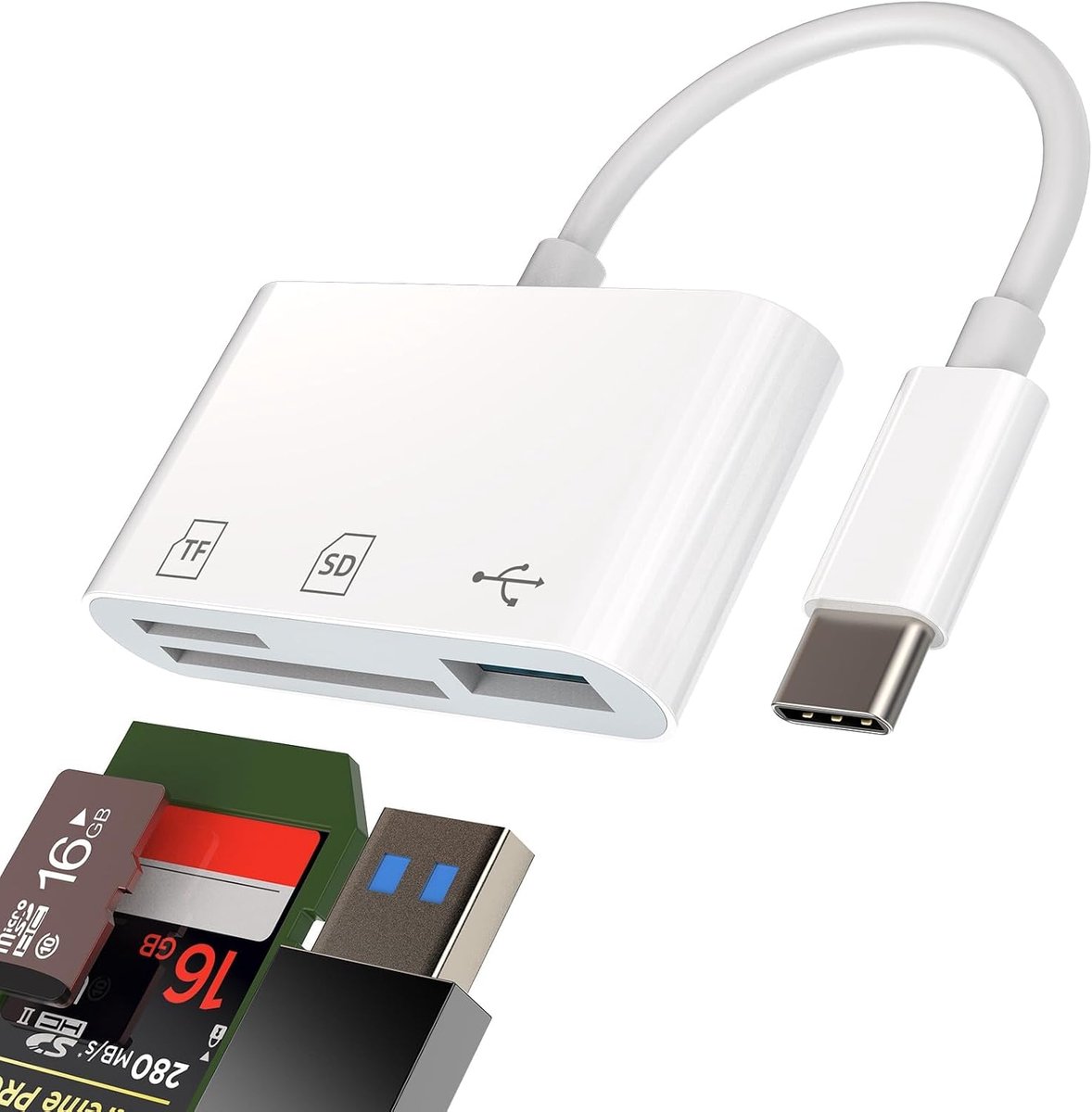 C-adapter USB 3.0 OTG kaartlezer SD Micro SD 3-in-1 hub meervoudig stopcontact voor Apple iPhone15 Pro Max Plus voor iPad 10 Air4 Macbook Air Compatibel met Samsung Card Reader Accessoires PC
