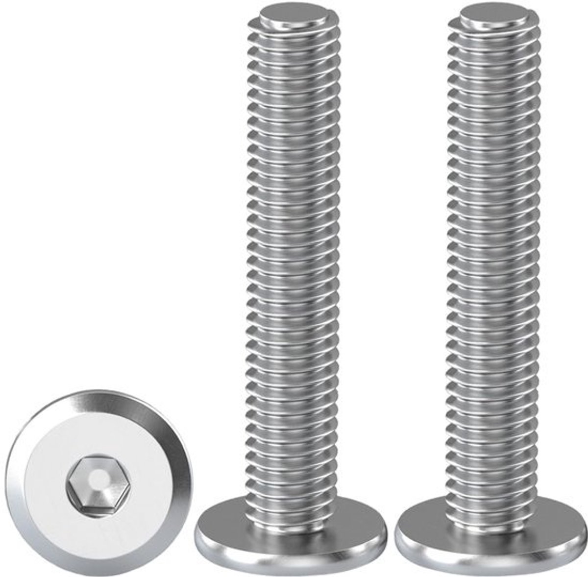 Machineschroeven met platkop - Binnenzeskantschroeven - Voor meubelmontage en houtbewerking - Roestvrij staal A2 V2A - M6 x 40mm - Zilver