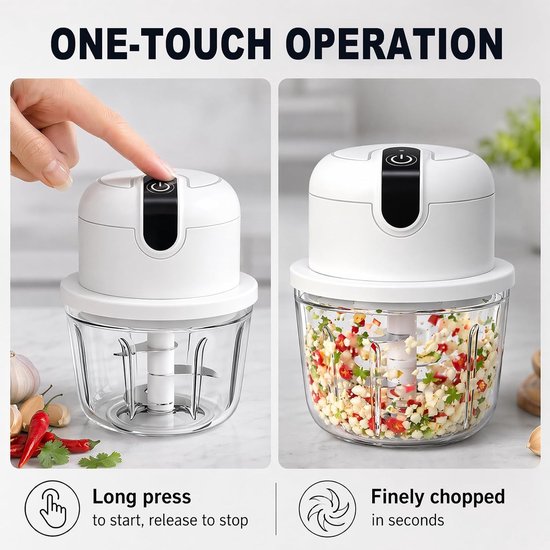 Krachtige 350ml Elektrische Keuken Hakker voor Groenten, Noten en Vlees - USB Oplaadbare Mini Voedselprocessor voor Knoflook en Uien — afbeelding 3