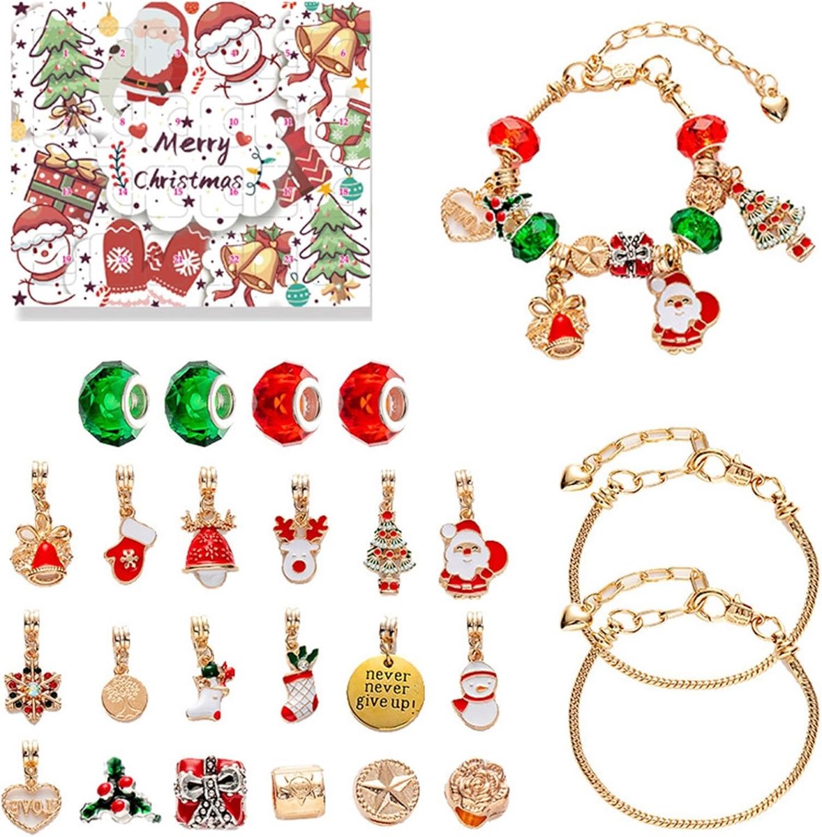 Adventskalender - Kerstmis Adventskalender voor Meisjes - DIY Sieraden Bedelarmband Maken Kit - 24 Dagen Countdown - 2 Armbanden en 22 Bedels - 1 stuk - Stijl B