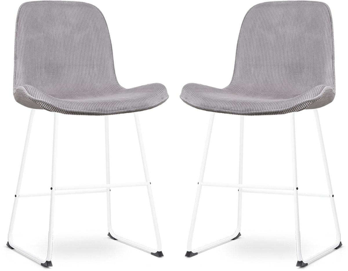 Nolon Nino-Fé Barkrukken Set van 2 Ribstof Warm Grijs - Wit Onderstel - 65 cm - met Rugleuning - Stof - Kookeiland Rib - Warmgrijs - Wit onderstel