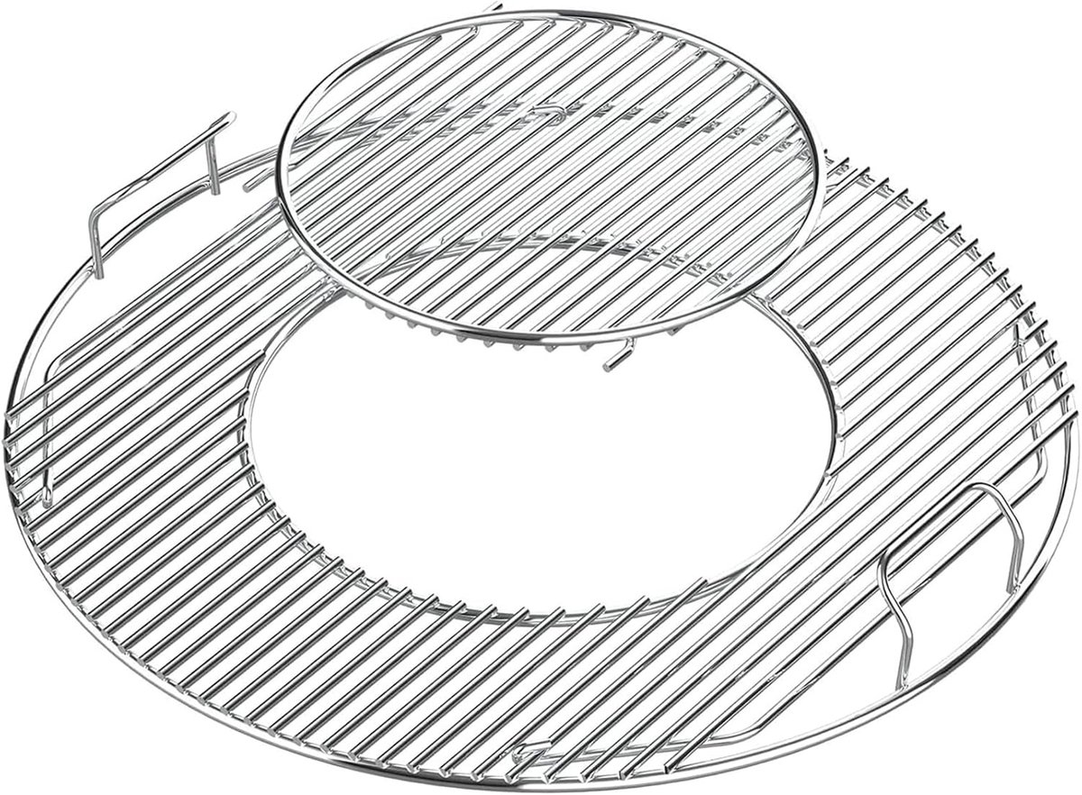 SnelShoppen - Grillrooster 54,5 cm voor Houtskool Barbecues, Vouwbaar, Geschikt voor One Touch, Bar-B-Kettle, Master Touch, Chrome Geplateerd Staal, V