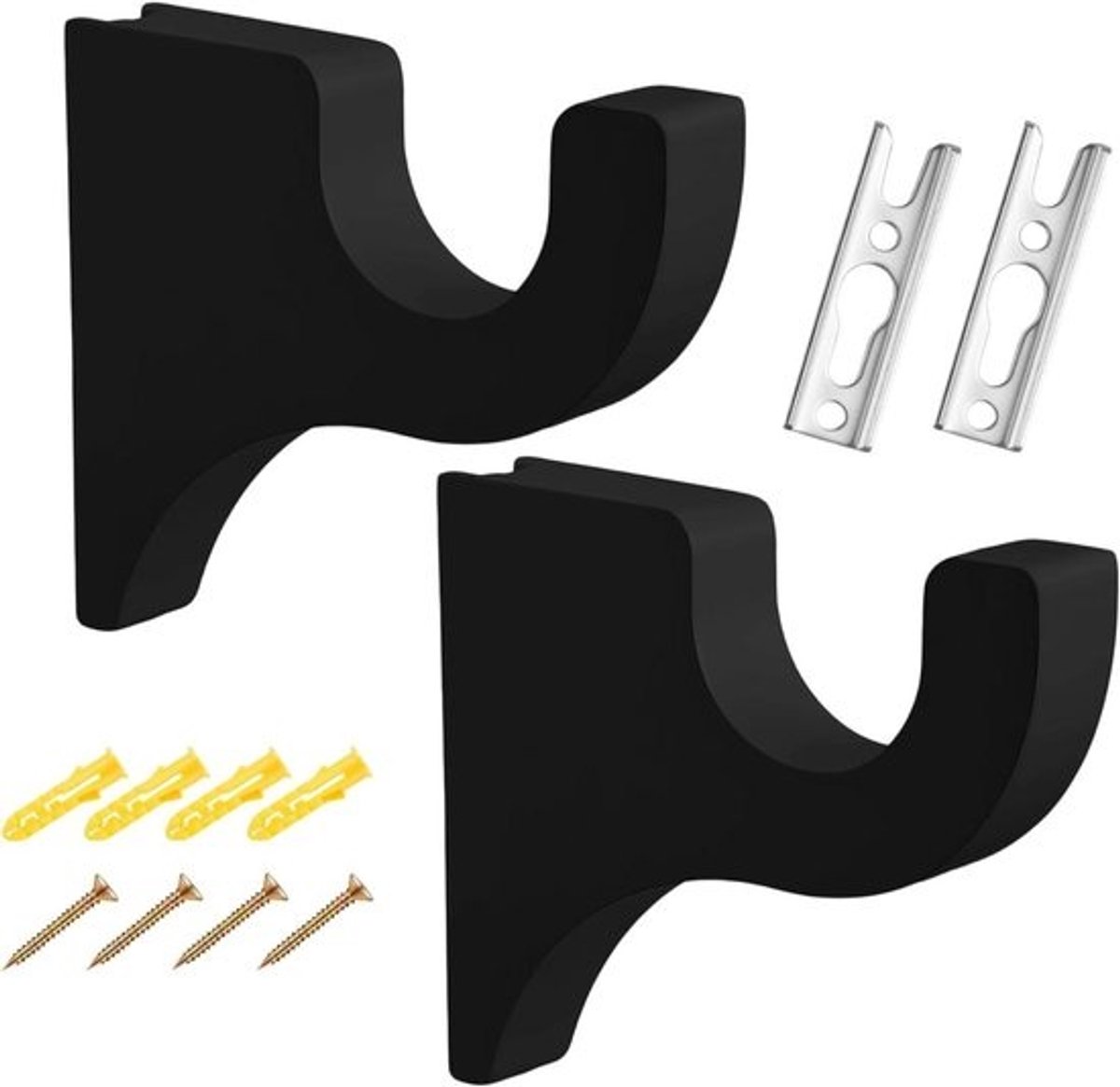 Houder voor houten gordijnstang - Hangers voor raambeslag - Voor ruimteorganisatie - Kromtrekbestendig - 14 cm - Zwart