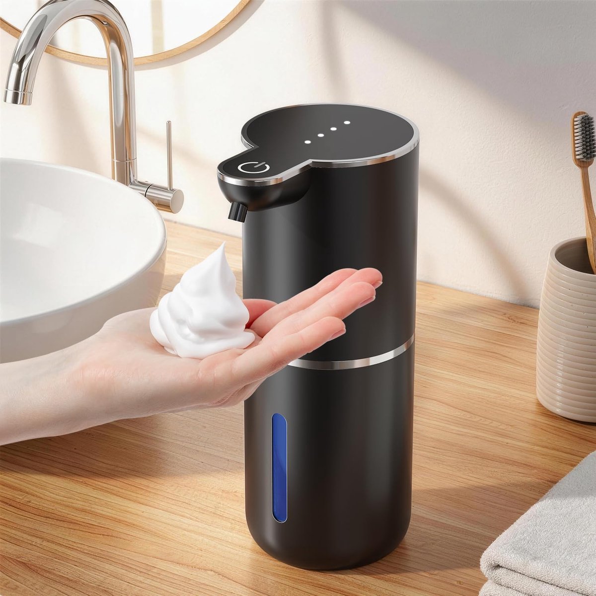 SnelShoppen - Automatische Schuim Zeepdispenser, Contactloos met Sensor, 380 ml, Wandmontage, USB-oplaadbaar, IPX5, 4-traps Instelbaar, Elektrische Ze
