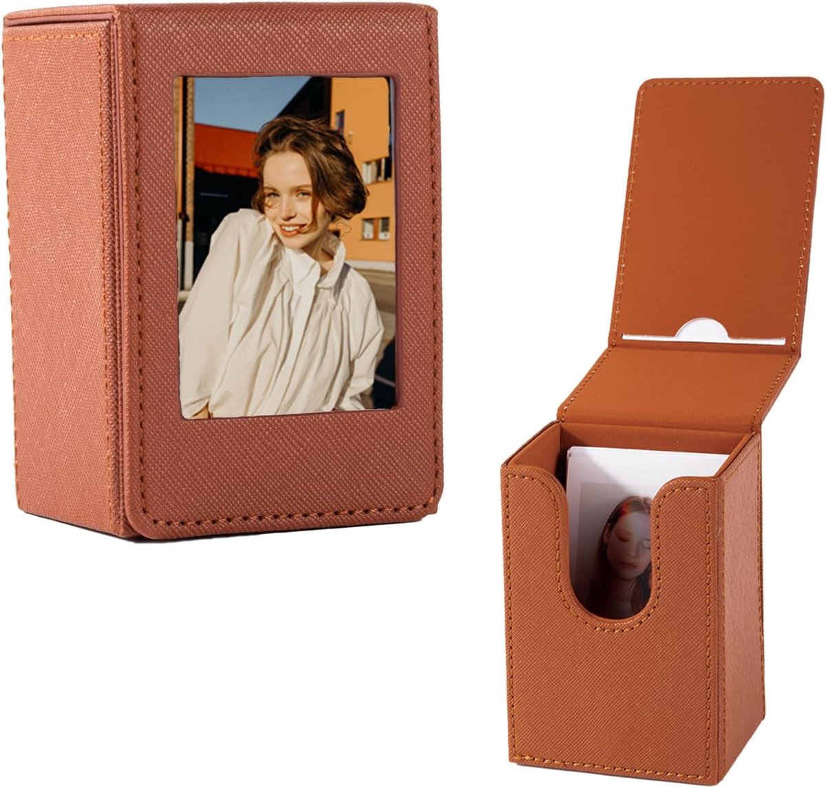 SnelShoppen - Functionele Opbergtas voor 2x3 Films, Foto's en Visitekaartjes - Polaroid Fotoopbergdoos/Houder Bruin, Geschikt voor Fujifilm Instax Min