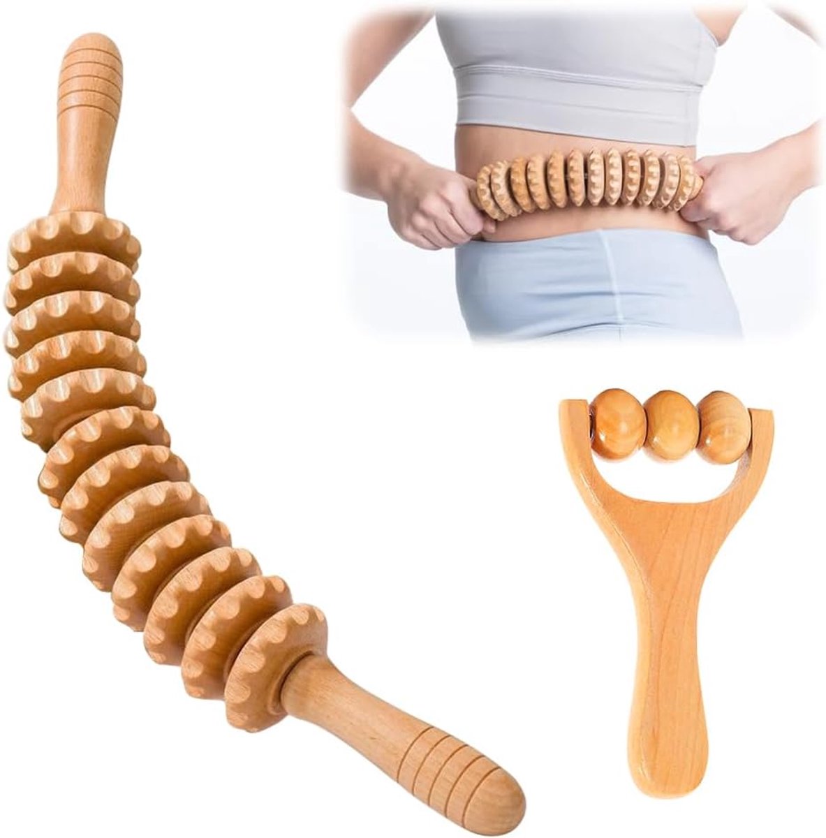 SnelShoppen - 2 Stuks Massageroller - Fasciarol, Triggerpoint-Roller, Gua Sha, Scraping, Massagetool voor Spierontspanning - Nek, Benen, Rug - Glad Op