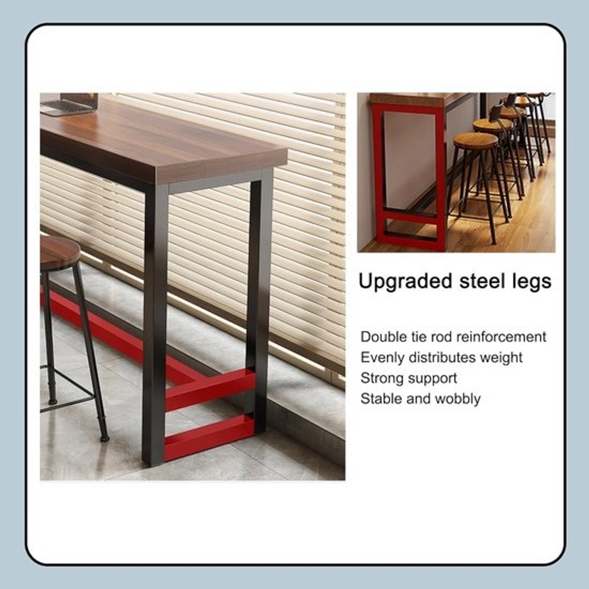 Hoge eettafel - Lange, smalle bartafel met stalen frame - Voor café, keuken, koffiebar, eetkamer, woonkamer en kleine ruimte thumbnail 3