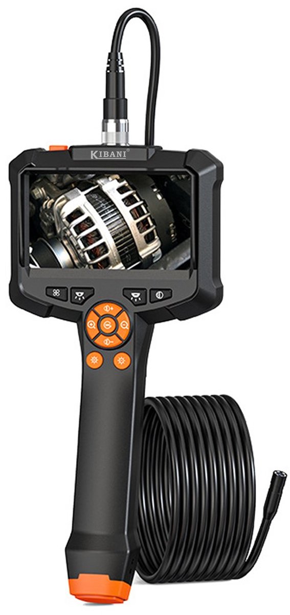 Kibani Inspectiecamera - Endoscoopcamera met 5 m Semi-Rigide Kabel - 4.3 inch IPS-Scherm - 1080p Full HD - 8 mm IP67 Camerasonde - 8 Instelbare LED Lampen - 180° Beeldrotatie - 2x Digitale Zoom - Inclusief Spiegel, Haak en Magneet