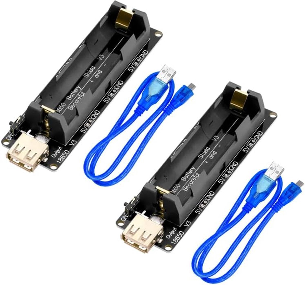 2pcs 18650 5V-3V Lithium Ion Battery 600mA 3V/1A 5V/3A Micro USB Module with Charging Cable Compatible with Raspberry Pi 3 Compatible with ESP32 ESP82